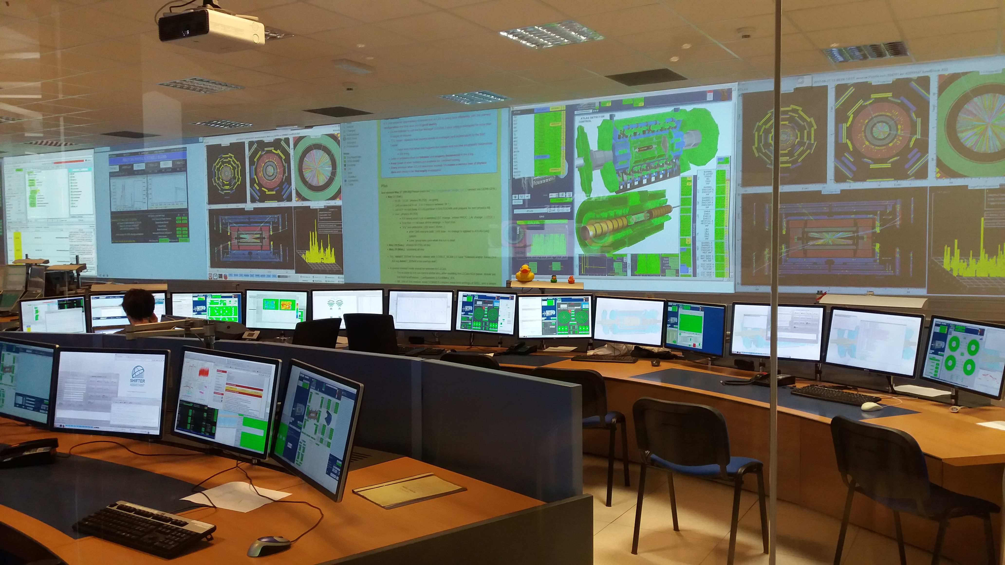 ATLAS control room with monitoring screens