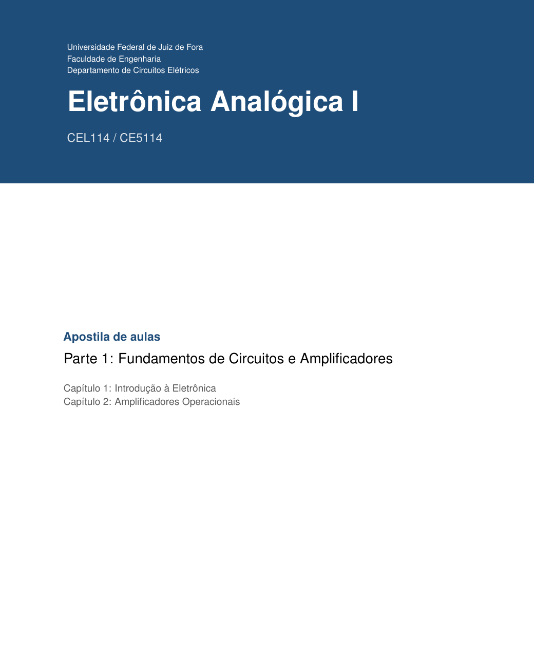 A capa da apostila de Eletrônica Analógica I, na parte 1